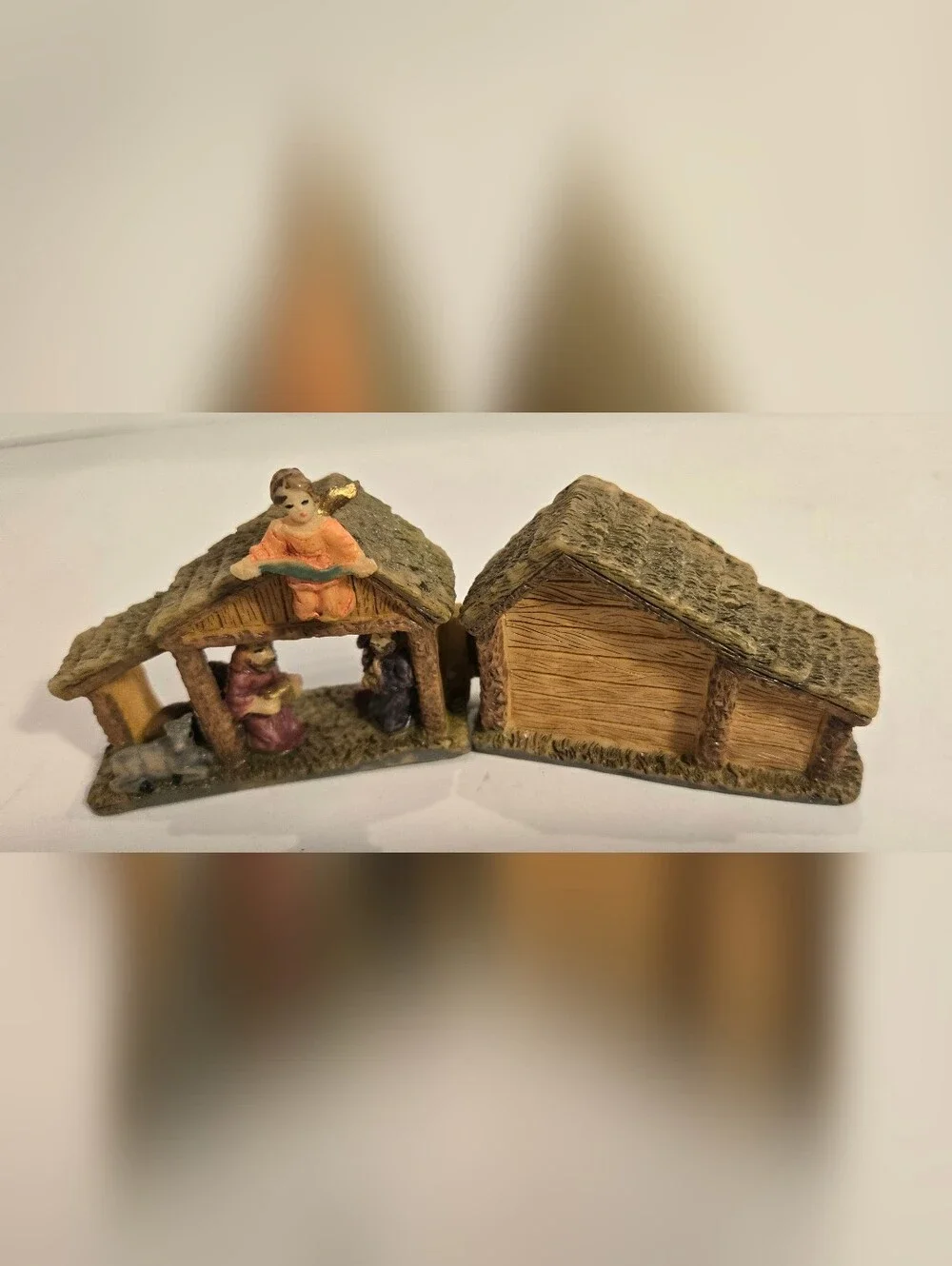 Vintage Resin Christmas Nativity Scene Small Folding Hinged Manger Holy Family